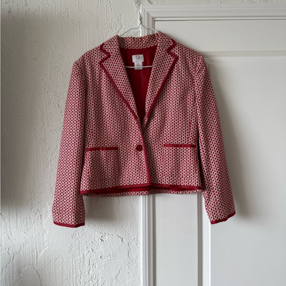 Apt. 9 Women's Red and White Geometric Blazer